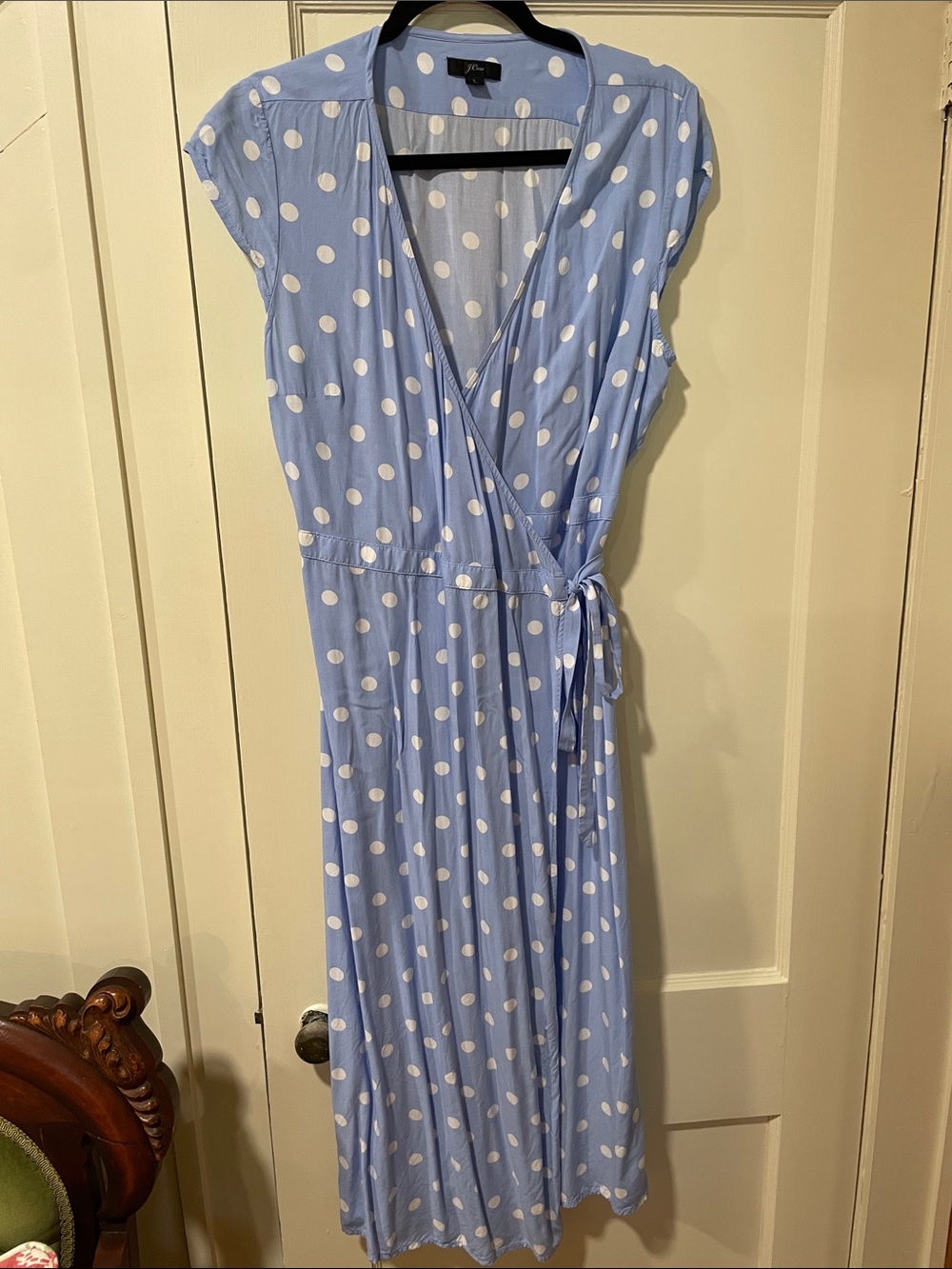 J. Crew Light Blue and White Polka Dot Wrap Maxi Dress